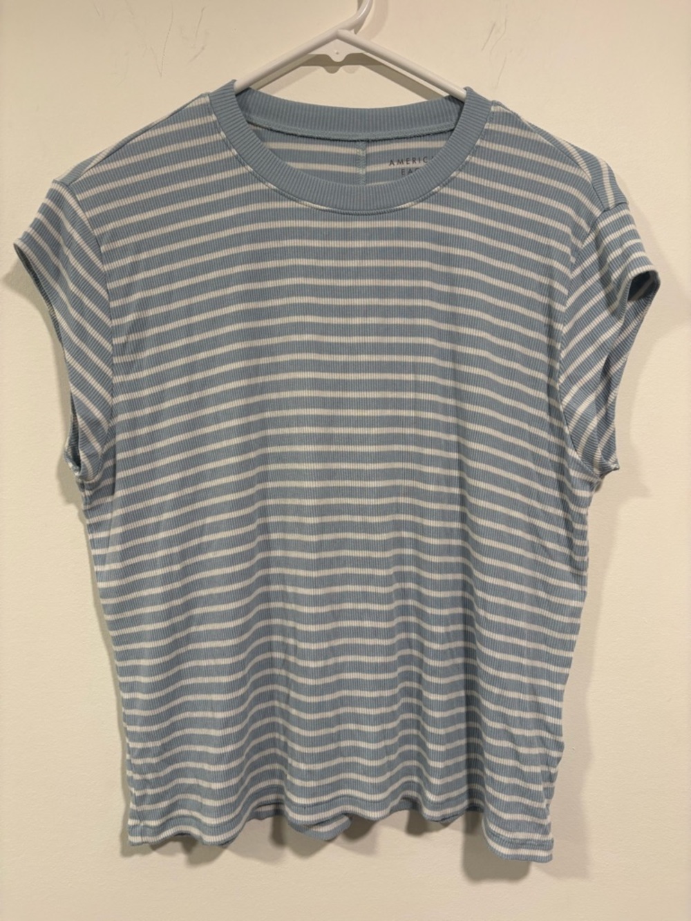 American Eagle Outfitters Light Blue & White Striped Rib Tee